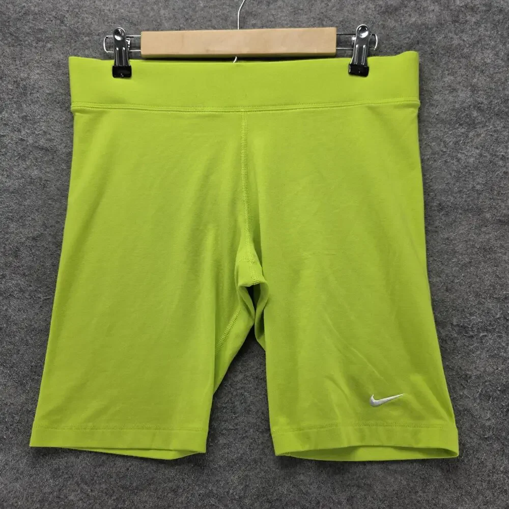 Nike Shorts Womens L Green 9 In Biker Athletic Slim Elastic Waist Stretch Gym